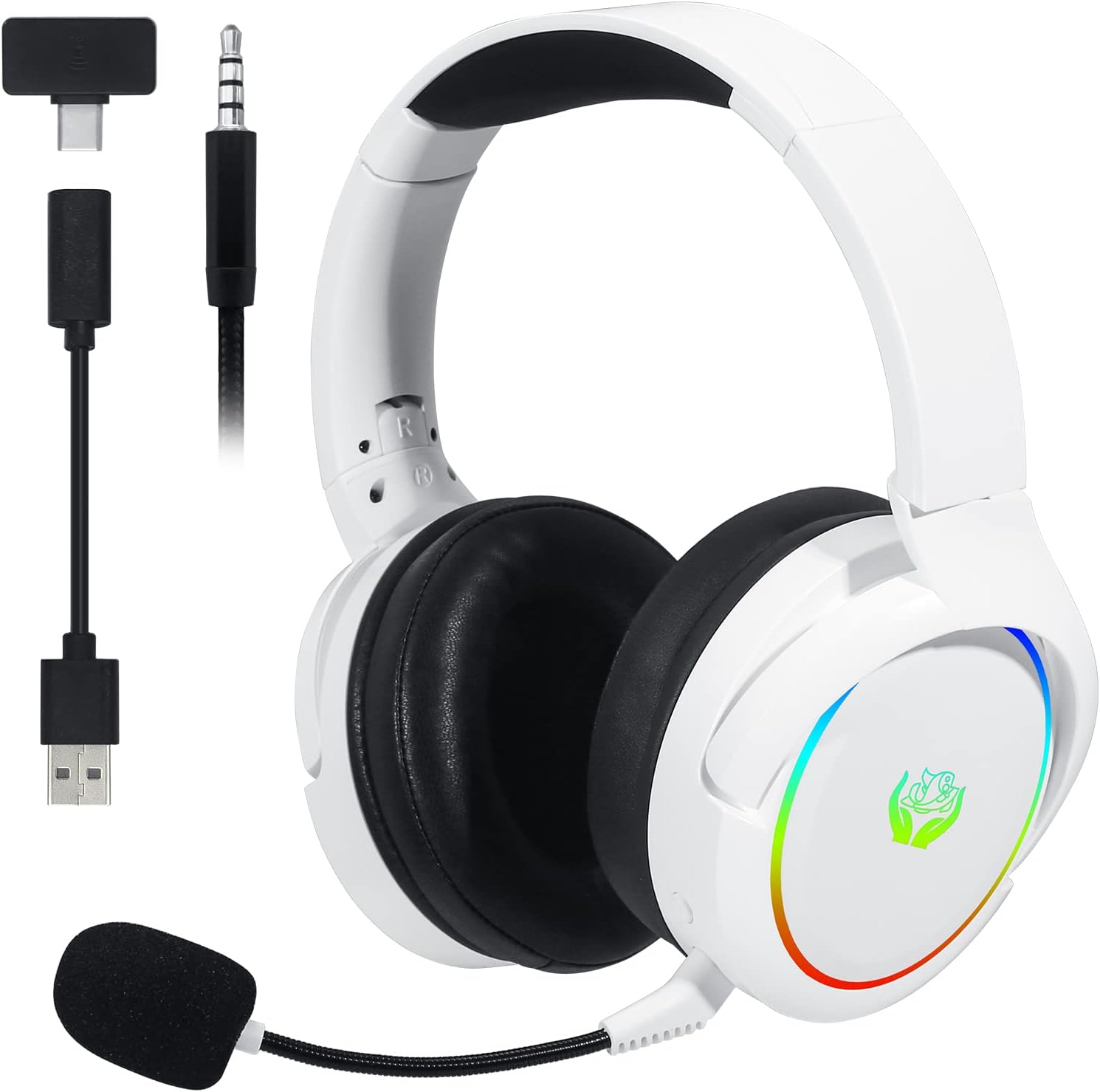 Gaming Headset With Mic Rgb - HUO JI ชุดหูฟังสําหรับเล่นเกมไร้สายบลูทูธ 2.4G/บลูทูธพร้อมไมโครโฟนตัดเสียงรบกวนและไฟ RGB สําหรับ
