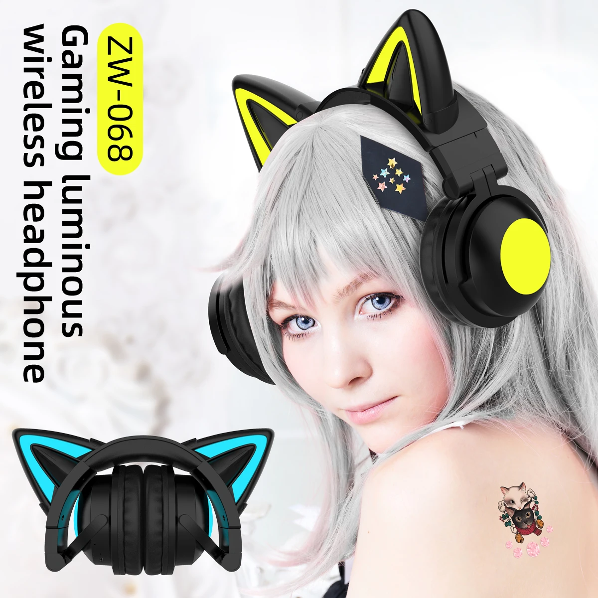 Cat Ear Bluetooth Headset Led - ZW068 หูฟังบลูทูธ LED light Cat Ears