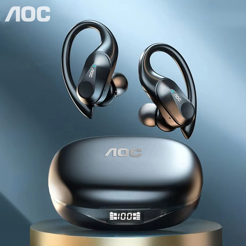 Type C Wired Earphones With Mic - ช้อยส์ AOC ชุดหูฟังกีฬาไร้สายบลูทูธ 6.0 หูฟังกันน้ำ LED