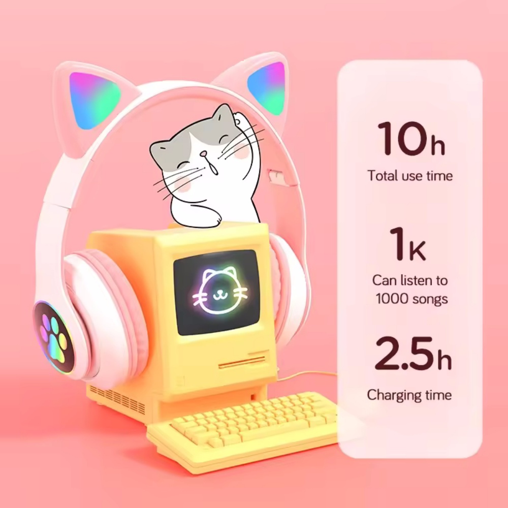 หูฟังบลูทูธไร้สายแบบพับได้ ครอ - Cat Ear Bluetooth Headset Led บทวิจารณ์และราคา